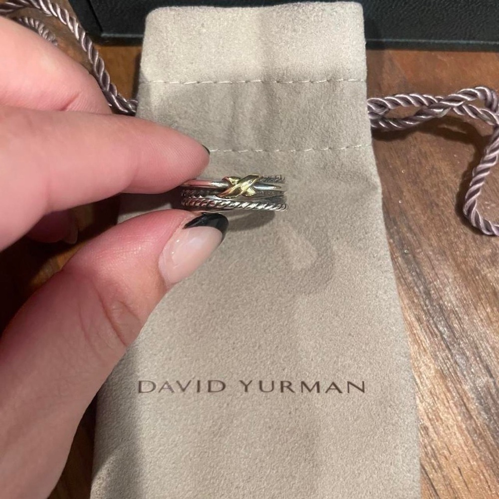 David Yurman Sterling Silver and Yellow Gold Cable Stack Ring